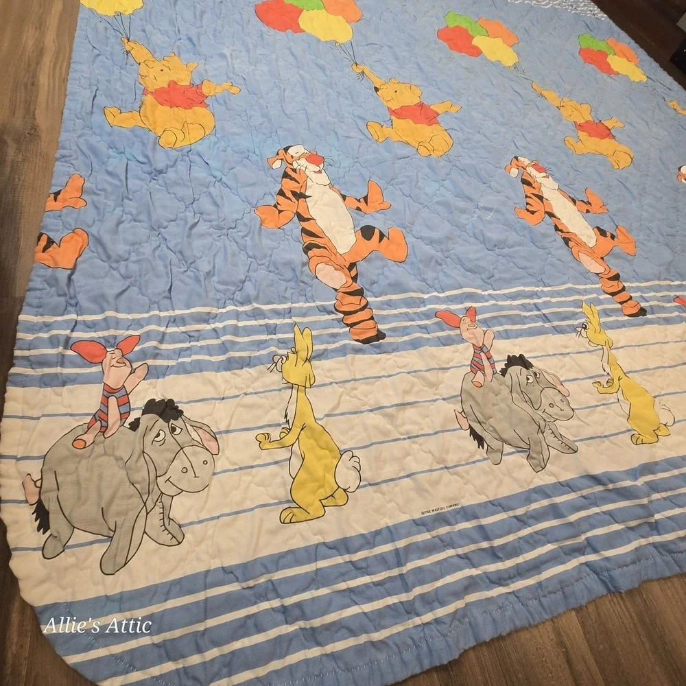 Vintage Winnie The Pooh Blanket Quilt Baby King Size Blue Tigger Duvet Cover